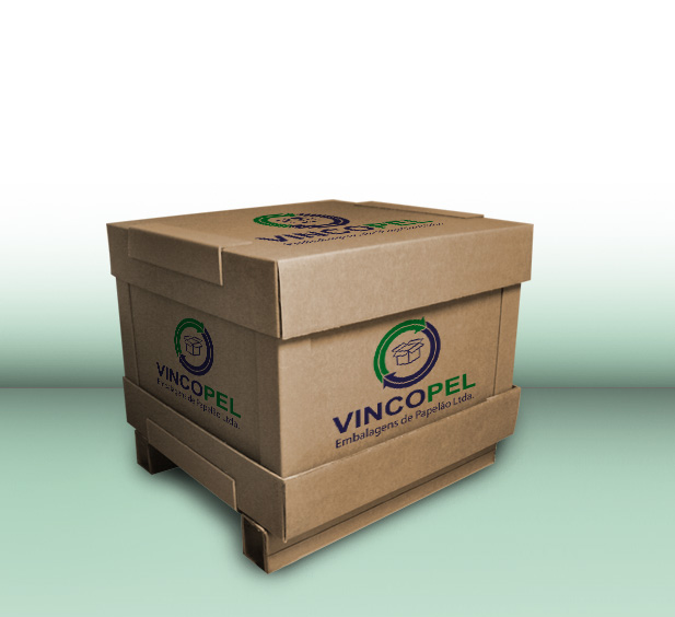Caixa de papelão tipo exportação com colunas reforçadas e pallet reciclaveis